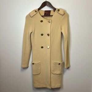 525 America Long Cream Cardigan Sweater pockets gold buttons wool